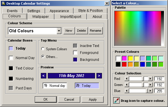 colour settings screenshot
