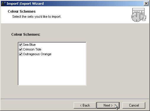 select the colour sets you'd like to import