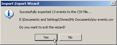 successfully exported events
