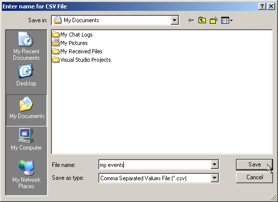 enter name for csv file