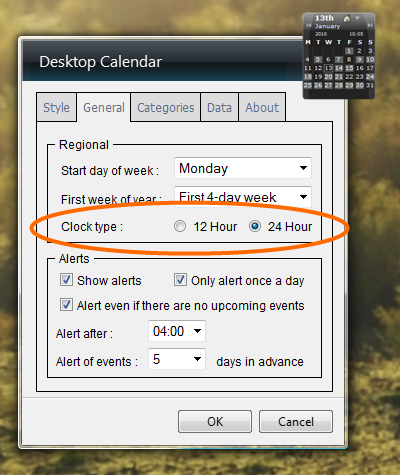 clock type setting screenshot