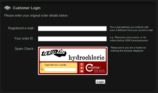 customer login screenshot