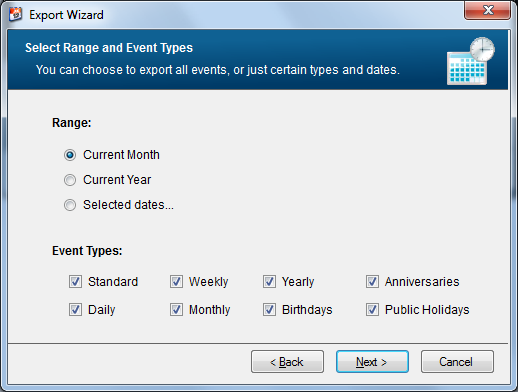 export dates and types screenshot