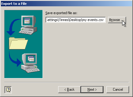 outlook save exported file as