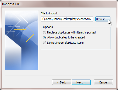 outlook open file to import