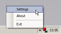Entering the settings through the system tray
