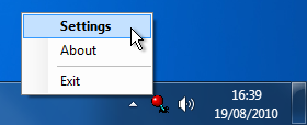 Entering the settings through the system tray